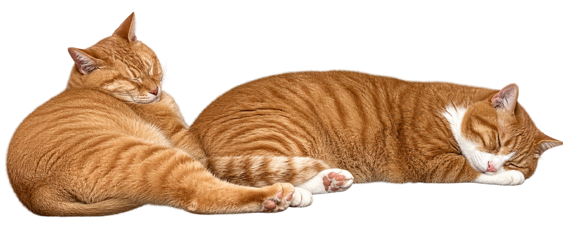 茶トラと茶白ハチワレの先住猫2匹が、並んでお昼寝